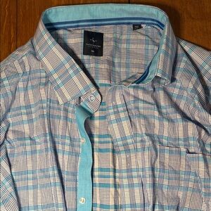 Tailorbyrd Men's Aqua and White Checkered Shirt